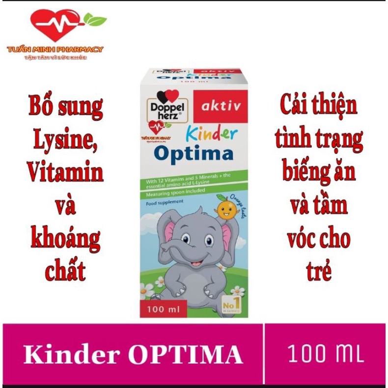 Doppelherz Aktiv Kinder Optima - Bổ sung các vitamin và khoáng chất giúp trẻ ăn ngon, hấp thu tốt  (Chai 100ml)