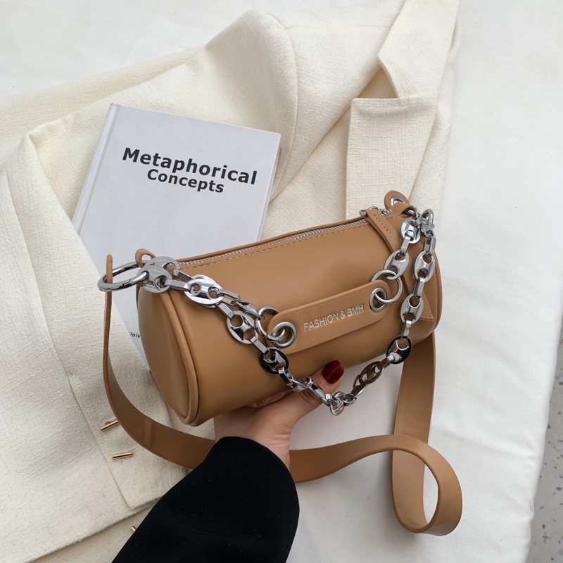 Túi đeo vai IELGY hình trụ phối dây xích thời trang cho nữ