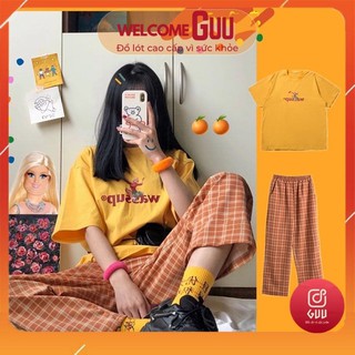 Đồ Bộ Nữ Mặc Nhà Guu Chất Liệu Vải Thun Cotton 100% Cộc Tay Quần Dài Dễ Thương DN10
