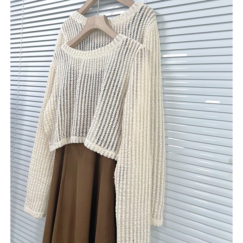 Sét Váy 2 Dây Thun Tăm Kèm Áo Len Lưới Dài Tay M2776-Teen 888