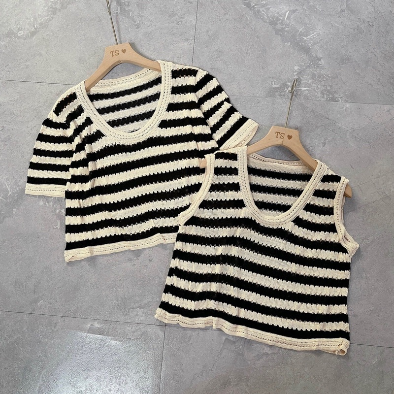 Áo len mongtoghi nữ cộc tay và sát nách kẻ ngang hàng QC