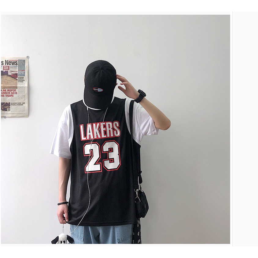 Áo Bóng Rổ LAKERS Phối Tay 2 Lớp Siêu Hot Phong Cách Nam Nữ Trend 2022