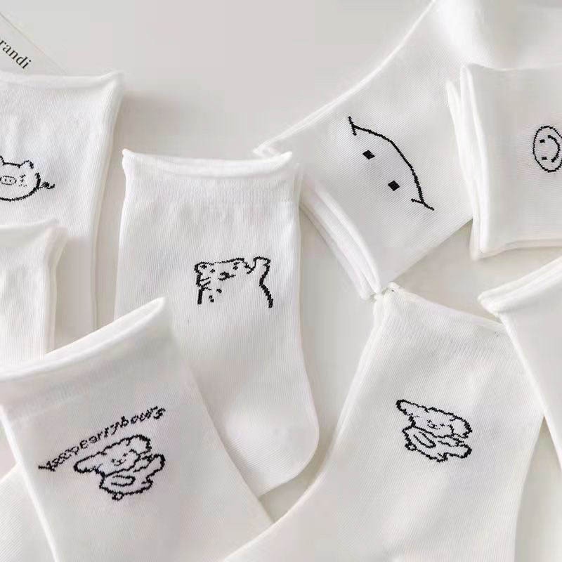Tất vớ cổ cao nam nữ màu trắng họa tiết dễ thương thời trang utyle unisex hàn quốc - Only Store