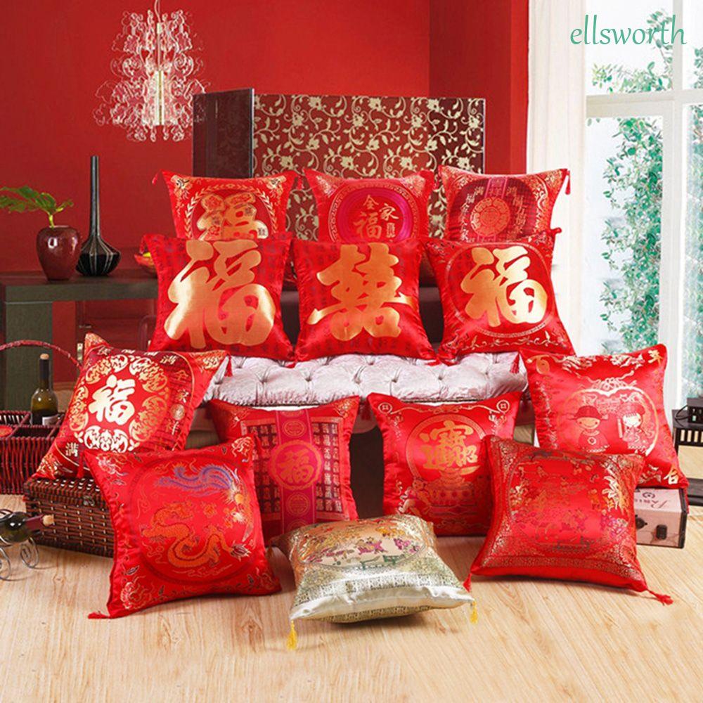 Vỏ Gối Thêu Họa Tiết Phối Núm Tua Đẹp Mắt Dùng Trang Trí Nhà Cửa/ Văn Phòng/ Tiệc Cưới