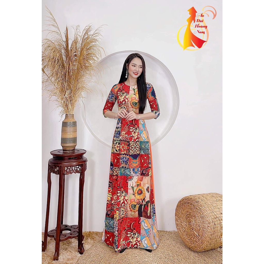ao dài cô 3 đỏ cam xinh sắn ảnh thât