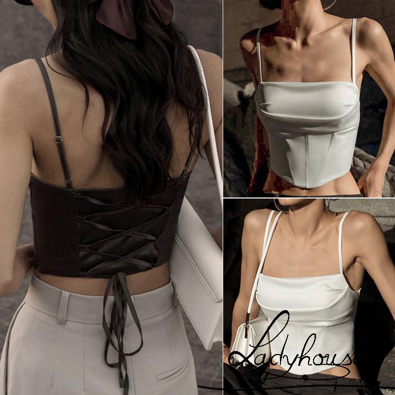 Áo Tank Top Hai Dây Cổ Vuông Vạt Lệch Lưng Dành Cho Nữ