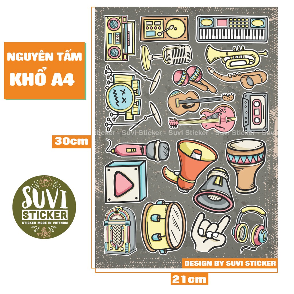 Single Sticker - Hình dán Music chống nước sticker dán laptop, điện thoại, đàn guitar, mũ bảo hiểm, vali. SG10