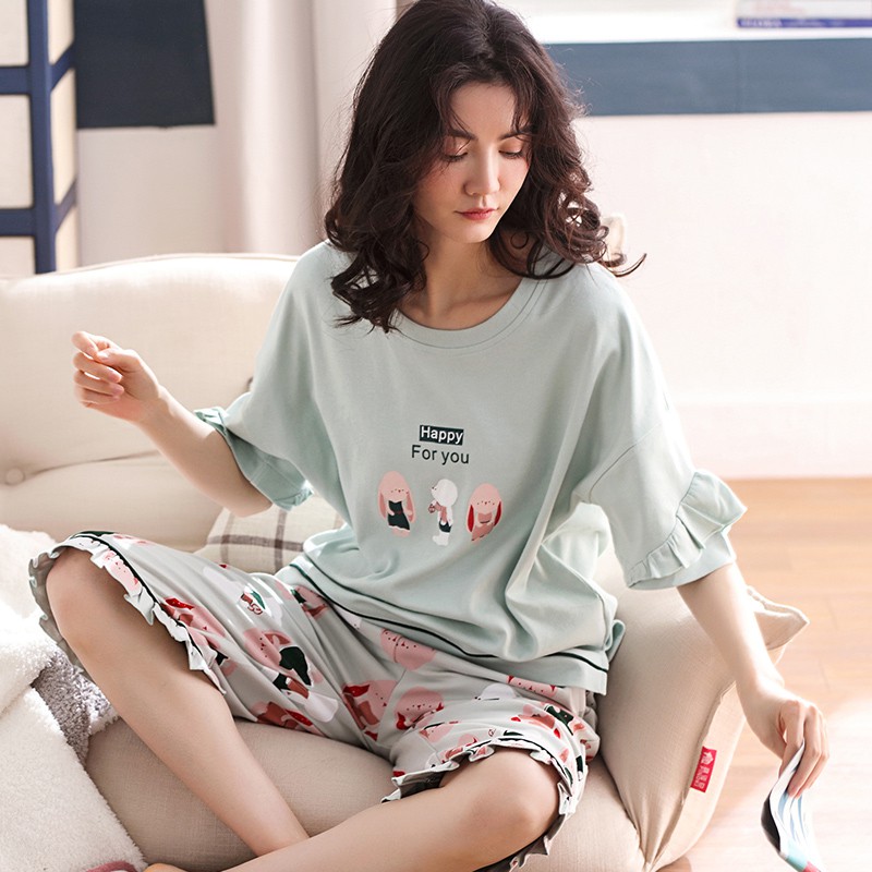 Đồ bộ mặc nhà  2 dây nữ phong cách Hàn Quốc, vải cotton 100% tự nhiên thân thiện với làn da