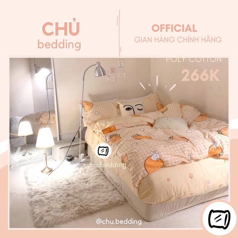 Bộ chăn ga gối poly cotton: peach cam hồng