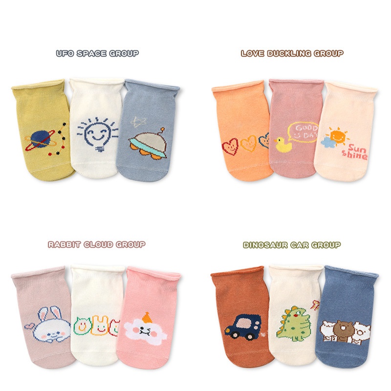 Set 3 Đôi Vớ Cotton Mềm Chống Trượt Hình Khủng Long Cho Bé Sơ Sinh 0-5 Tuổi