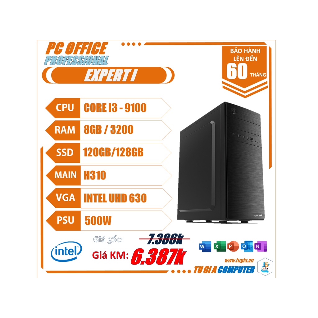 PC Office Expert Bộ máy tính học online, bán hàng, dùng cho văn phòng, Ram 4Gb, có ổ SSD nhiều cấu hình