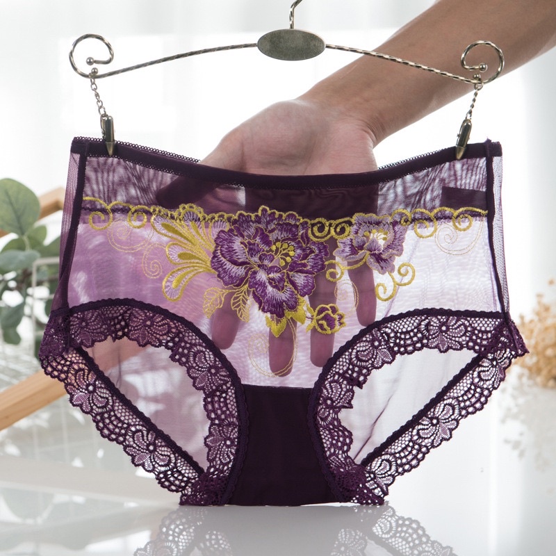 Quần lót Ren lưới thêu Cạp cao Sexy - Quần chip Nữ Xuyên Thấu