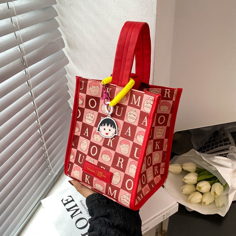 Túi Xách Bucket Cắm Trại Ngoài Trời In Hoạ Tiết Cherry Maruko Xinh Xắn