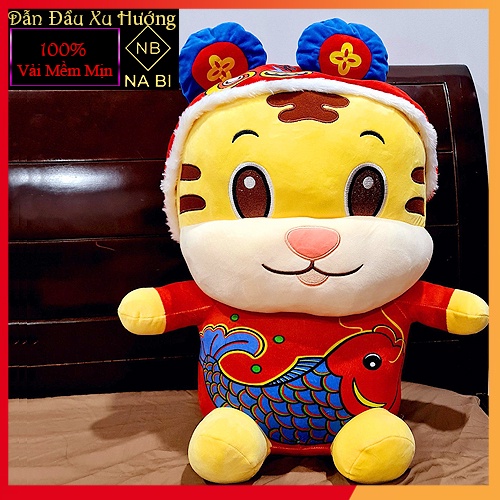 gấu bông hổ cát tường may mắn tài lộc màu đỏ 70 cm hổ vàng linh vực chiêu tài lộc dễ thương
