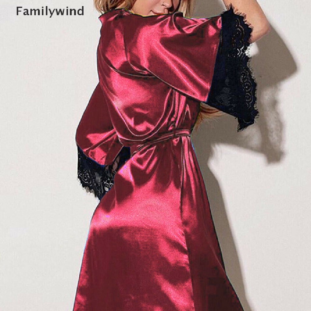 Áo Choàng Ngủ Kimono Bằng Lụa Satin Phối Ren Cho Nữ