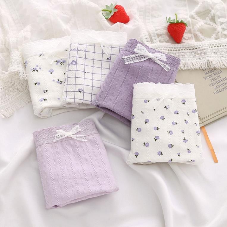 Quần Lót Nữ Cotton Sợi Tre Tone Màu Tím Họa Tiết Hoa Diên Vĩ Kháng Khuẩn Cao Cấp QL044