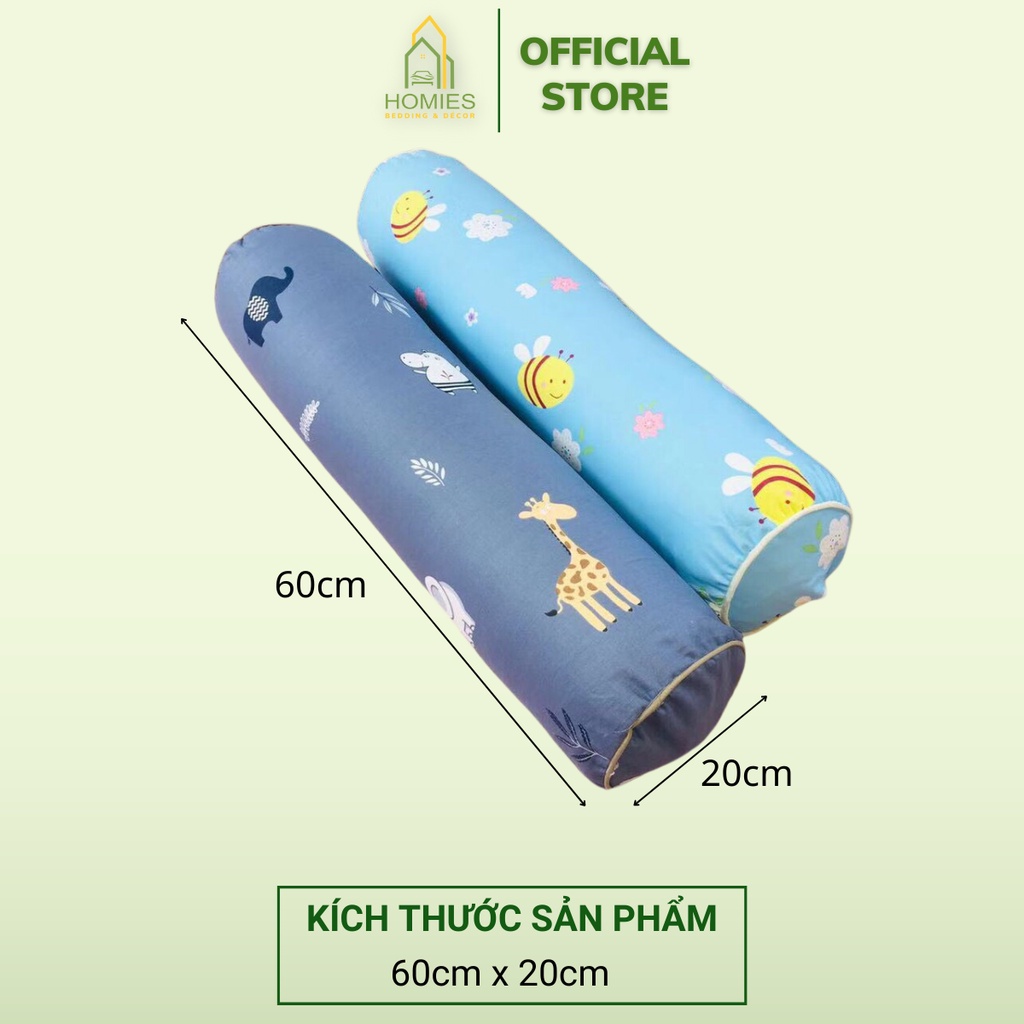 Gối Ôm Cho Bé  HOMIES Bedding & Descor Vải Cotton Hàn Quốc Mềm Mát - Kích Thước 20cm x 60cm