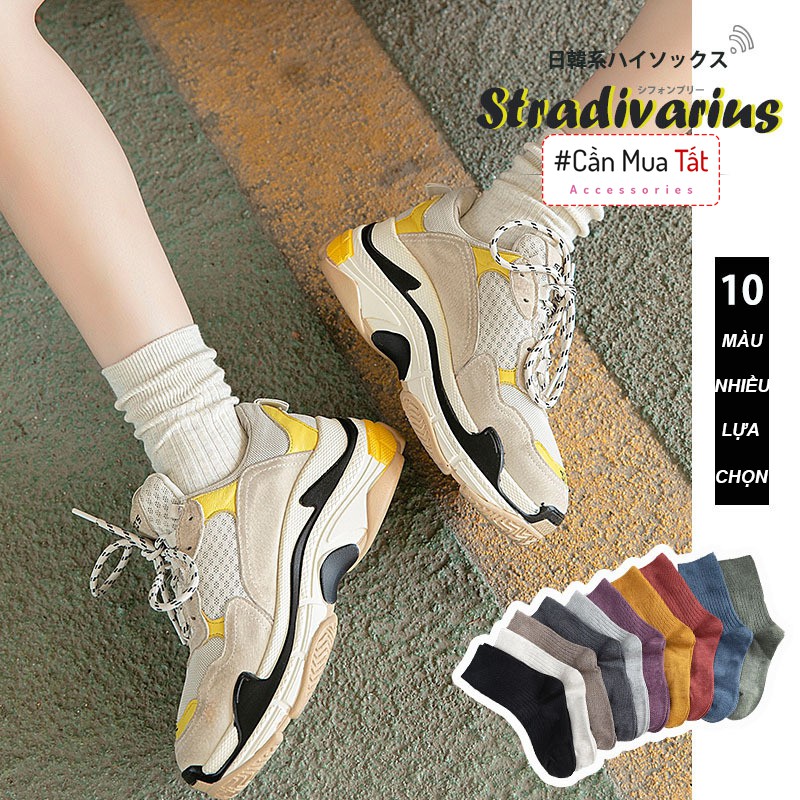 Tất cổ ngắn trơn màu, vớ cổ ngắn gân tăm trơn chất liệu cotton co dãn thoáng khi