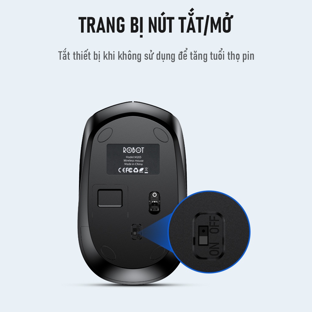 [Kèm Pin] Chuột Không Dây Kiểu Dáng Văn Phòng ROBOT M205 USB Nano 2.4GHz Độ Phân Giải 1600DPI Vừa Vặn Bàn Tay Thiết Kế