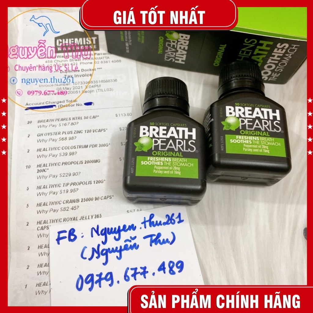 Viên Thơm miệng, thơm mồm Breath Pearls Natural - Úc 50 Viên _[chính hãng]