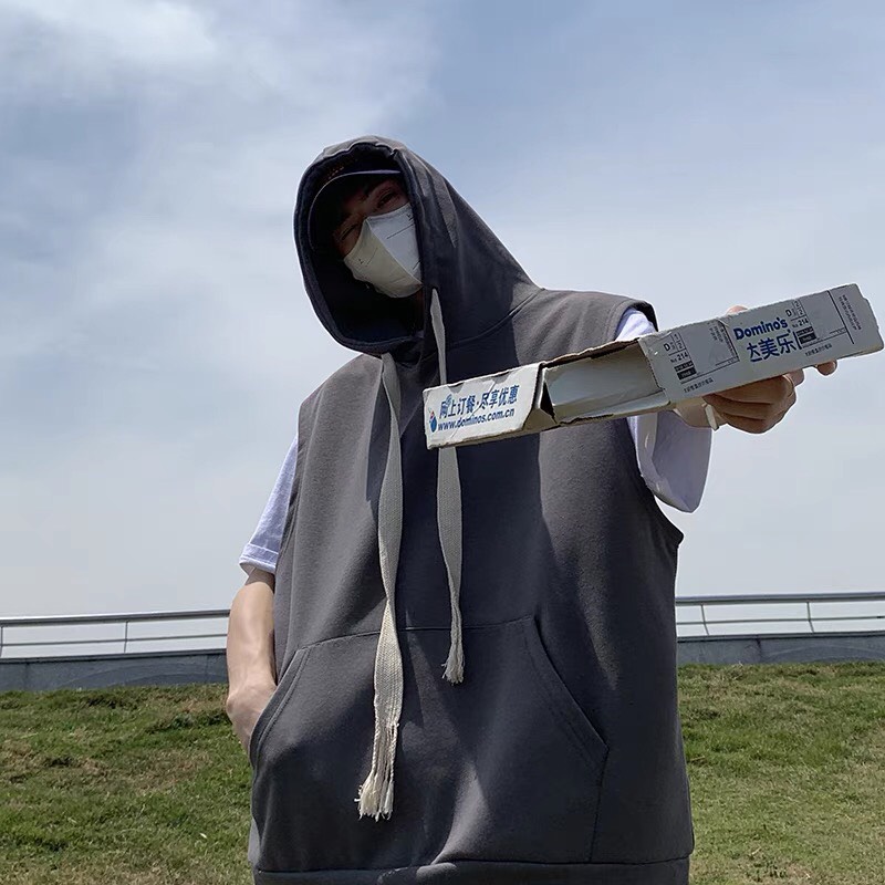 Áo Hoodie  form rộng trơn sát nách có mũ trùm đầu phối dây dài Áo HOODIE cổ tròn khồng tay nam nữ đều mặc mùa  thu đông