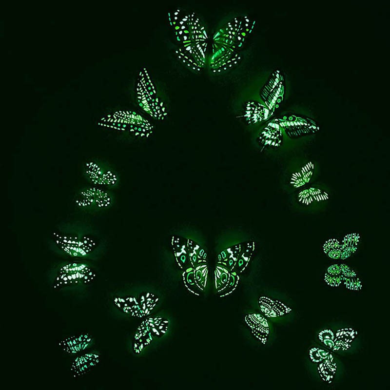 Bộ hình dán 12 con bươm bướm dán tường phát sáng trong đêm