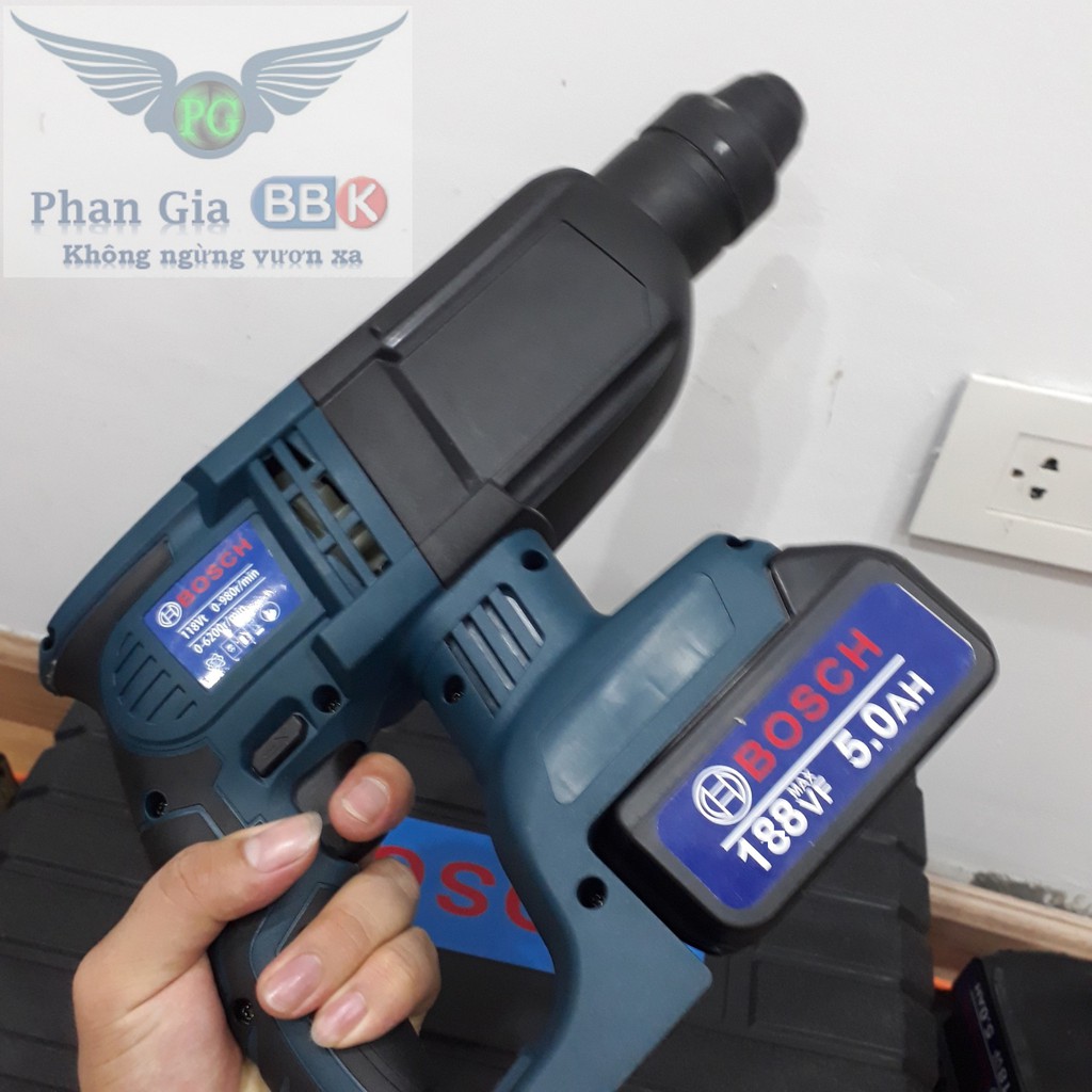Máy Khoan đục Bê tông dùng pin  Bosch 188V 3 chức năng: Khoan, Khoan búa, đục bảo hành 12 tháng