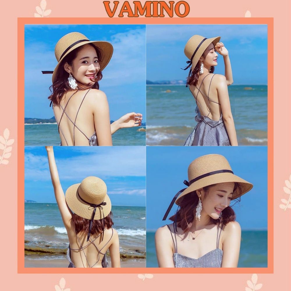 Nón cói vành rộng Vamino thời trang đi biển cho nữ xinh xắn MD14
