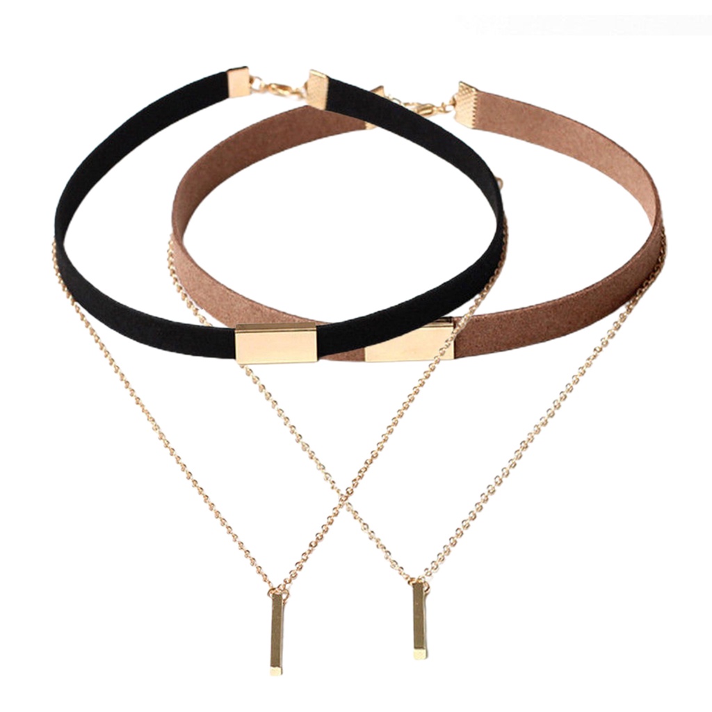 Vòng cổ choker giả da lộn nhiều lớp phong cách cổ điển dành cho nữ