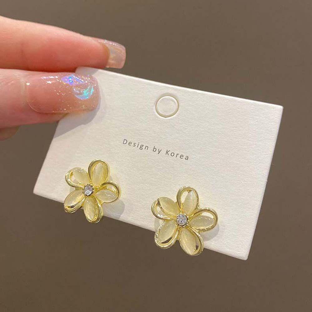 Bông Tai Hình Hoa Mắt Mèo Thời Trang Dự Tiệc Cưới Cho Nữ|Bông Tai HợP Kim DạNg TròN Xinh XắN