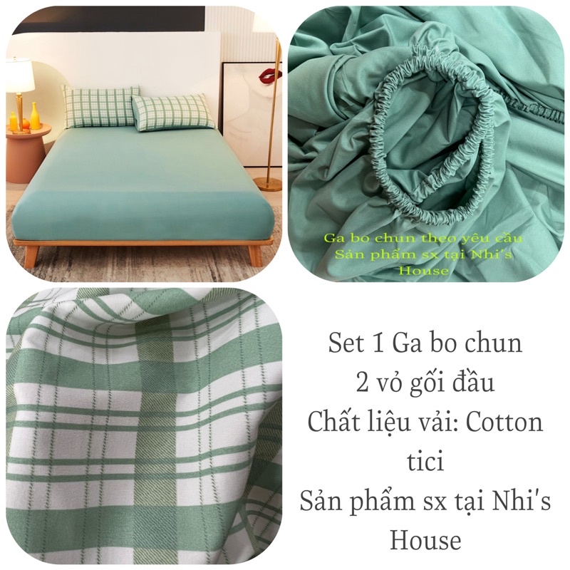 Set ga gối cotton tici phong cách hàn quốc, vải đẹp không phai, không xù