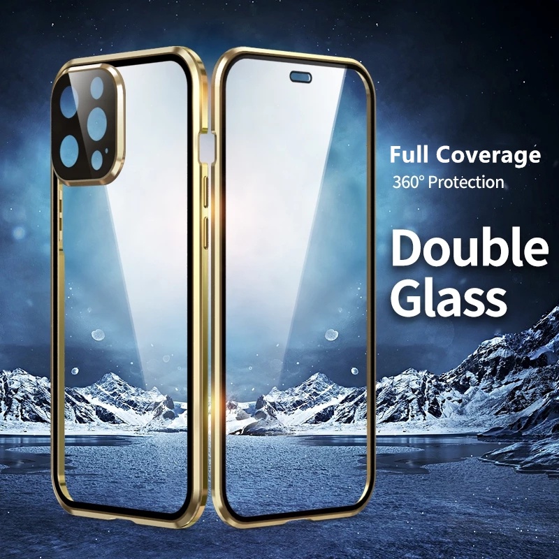 360° Ốp Điện Thoại Kính Cường Lực Hai Mặt Từ Tính Bảo Vệ Toàn Diện Cho iPhone 14 13 12 11 Pro 13 Pro Max 12 Pro 14 Plus 14 Pro Max