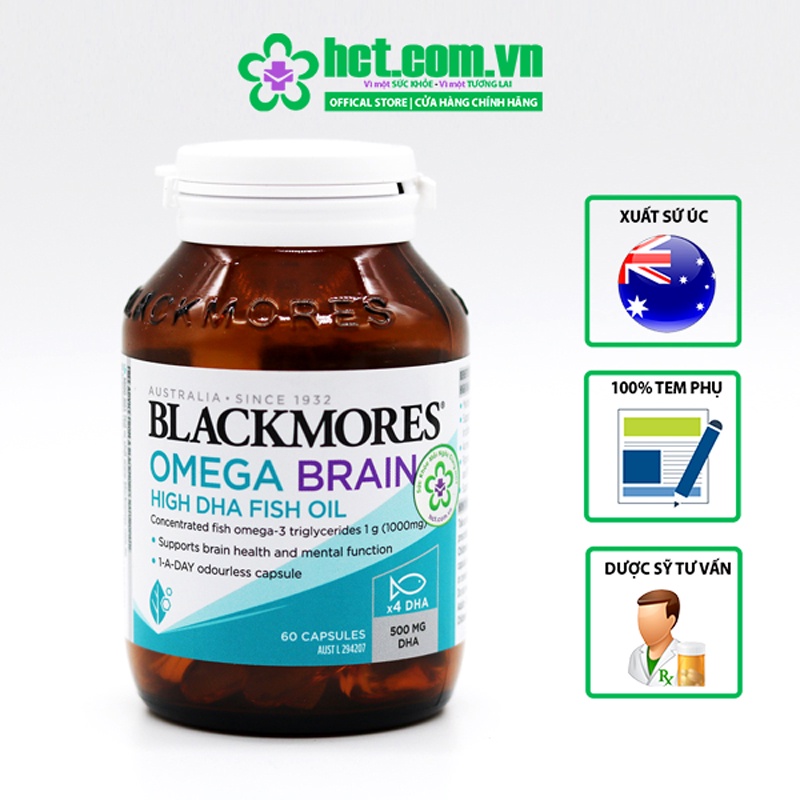 Dầu Cá Blackmores Omega Brain High DHA Fish Oil Lọ 60 Viên