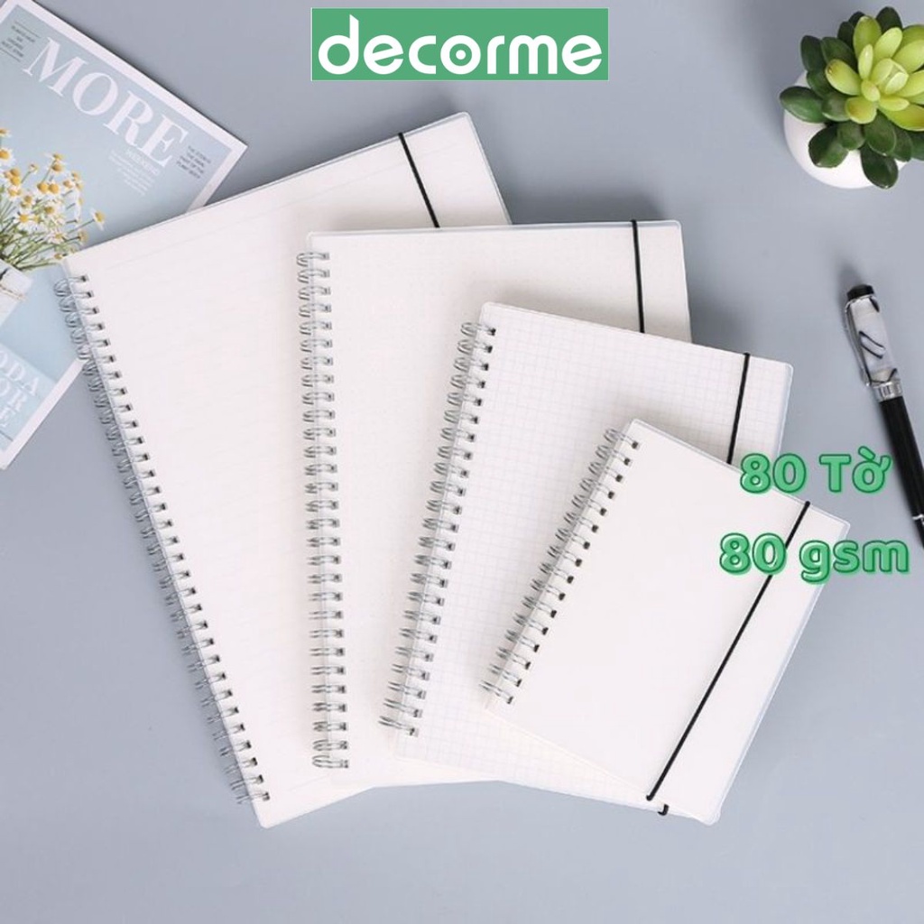 [Mã 155LIFESALE giảm 8% đơn 99k] Sổ lò xo bìa trong DecorMe giấy caro dot kẻ ngang sổ tay có dây nẹp 160 trang