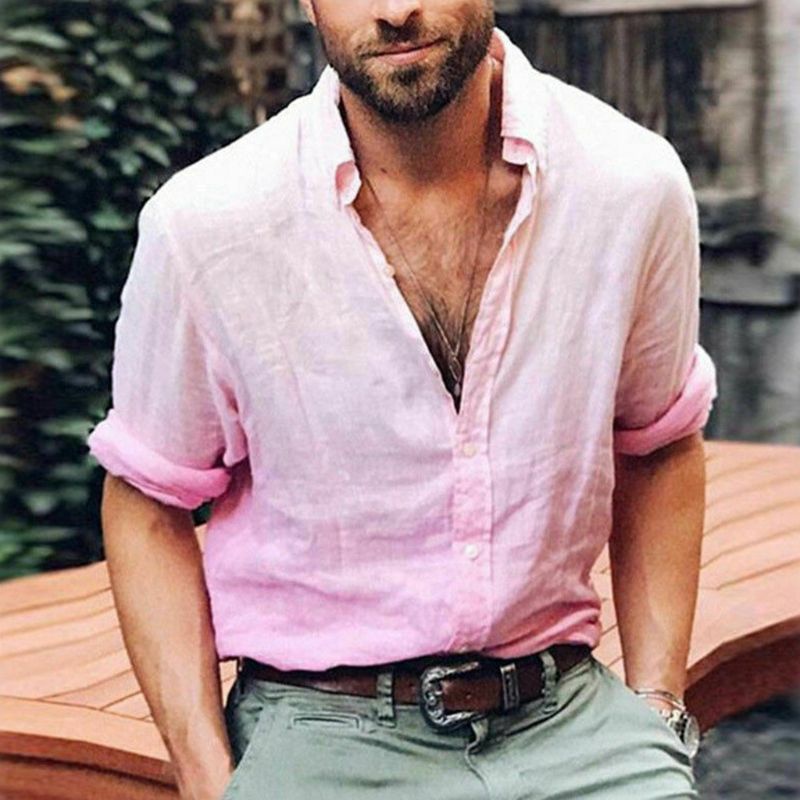 Áo Sơ Mi Nam Tay DàI Cổ Chữ V ThờI Trang MùA Hè Size M-3XL