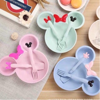 Khay ăn dặm mickey lúa mạch kèm thìa dĩa cho bé
