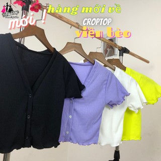 Áo kiểu nữ croptop thun gân viền bèo nút cài mẫu mới siêu hot