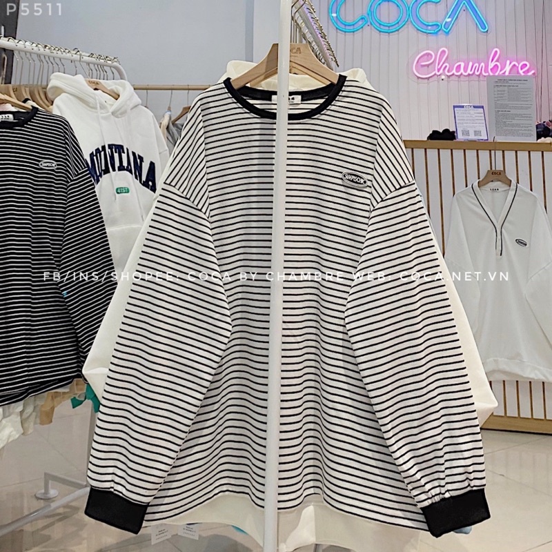 Áo PULL sợi kẻ nhỏ may logo cao su SIMPISCHIC form rộng (Có sẵn/ảnh thật) | BigBuy360 - bigbuy360.vn