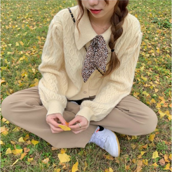 Áo len kèm nơ xinh tiểu thư phong cách hàn quốc len dệt kim Quảng Châu | BigBuy360 - bigbuy360.vn