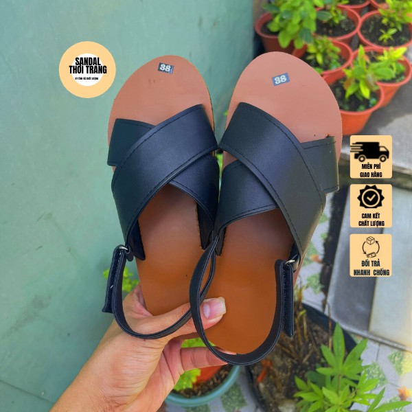 Dép quai hậu nữ nam, SANDALTHOITRANG Sandal nữ đi học A9 Nâu/Đen full size 30-44