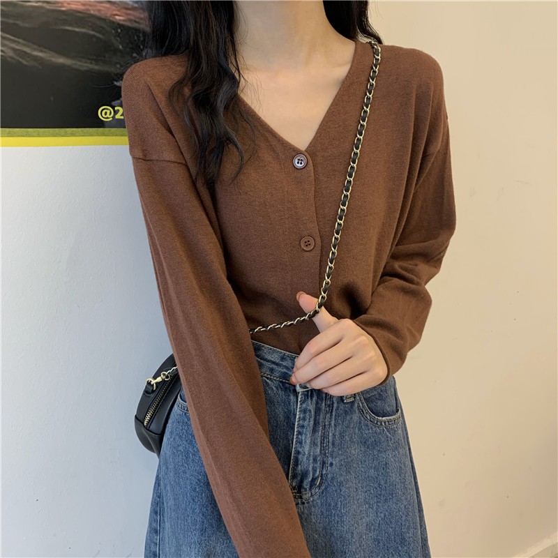 Áo khoác cardigan len đan cổ chữ V đơn giản trẻ trung cho nữ hàng Quảng Châu | BigBuy360 - bigbuy360.vn