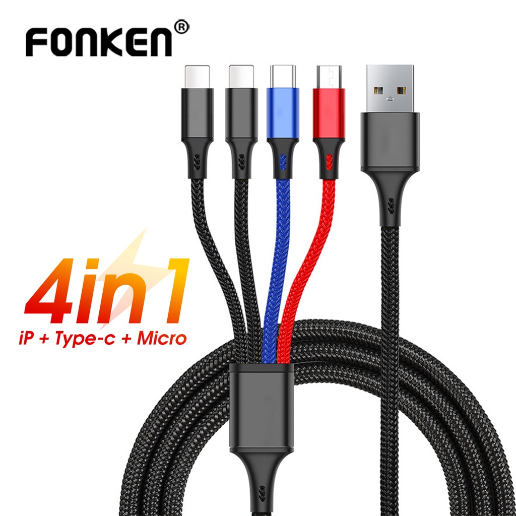 Dây cáp sạc Fonken 4 trong 1 Usb Type C 3 trong 1 cho điện thoại / máy tính bảng chất lượng cao