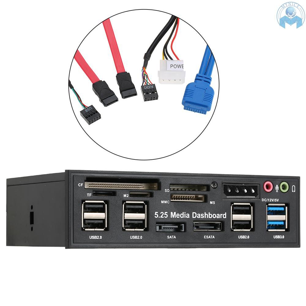 Đầu Chia Cổng USB 3.0/ Esata/Sata Có Khe Đọc Thẻ Nhớ SD Ms Cf Tf M2 Mmc Cho Cổng Bên Trong 5.25 Đa Năng Tiện Dụng