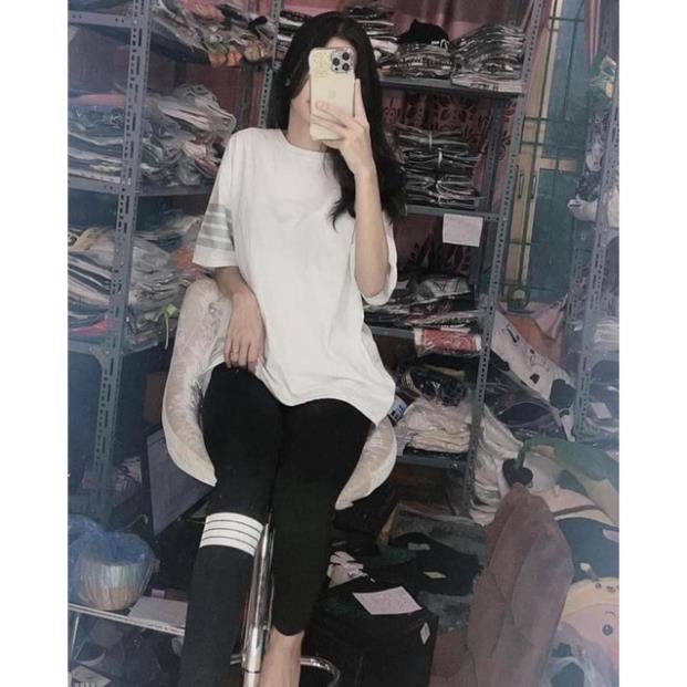 HOT Quần Legging Thom Sọc Hot Trend Phối Áo Thun Tay Lỡ Siêu Xinh - Quần Sọc Ôm Chân Chất Coton Co Dãn 4 Chiều