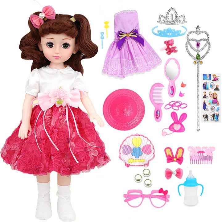 Búp Bê Doll Mắt 4D Cao 43Cm 160 Âm Thanh + Tặng Phụ Kiện 29 Pcs (Đỏ)