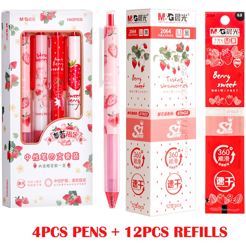 Set 4 bút bi gel 0.5mm màu đen hình quả dâu tây dễ thương