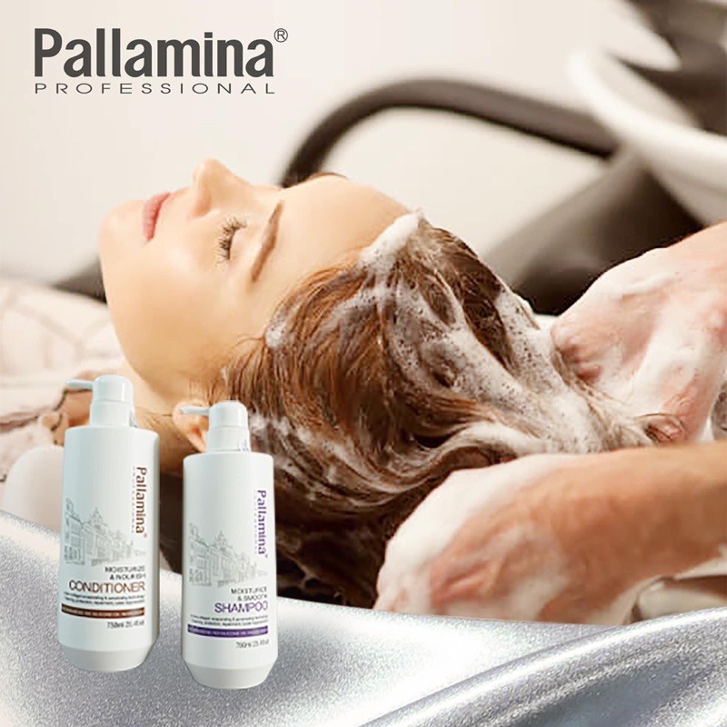 Dầu gội dầu xả keratin colagen Pallamina kiềm dầu phục hồi tóc hư tổn | Bộ dầu gội xả 750ml * 2