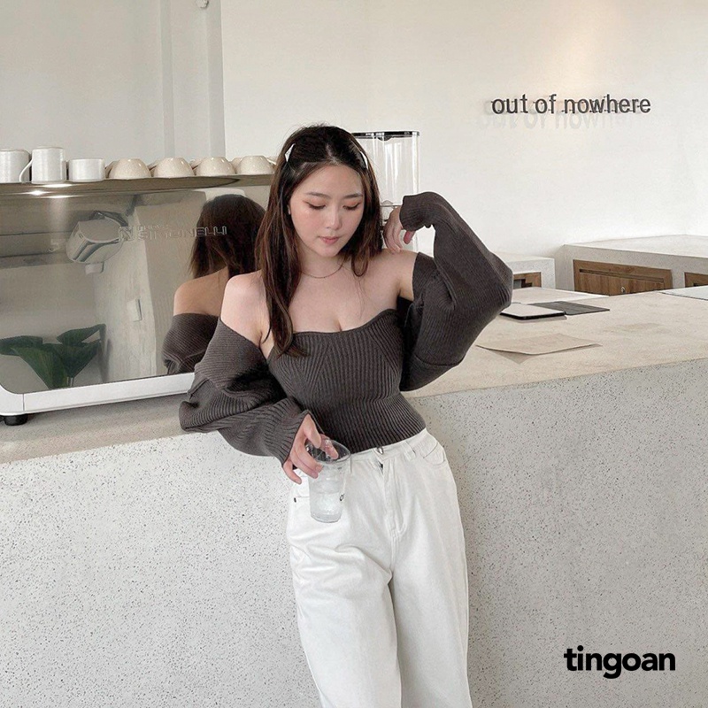 TINGOAN® - Áo set cardigan tặng kèm quây len xù xám WAY 2 SEXY V2XM/GR