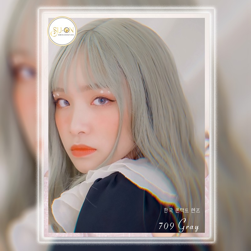 Lens xám tây 709 GRAY, kính áp tròng Hàn Quốc chính hãng 14mm, màu nhũ bạc vân bắt sáng lên mắt cực đẹp