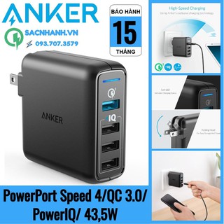 Sạc Anker PowerPort Speed 4 , 43.5w, 1 cổng Quick Charge 3.0 - A2040